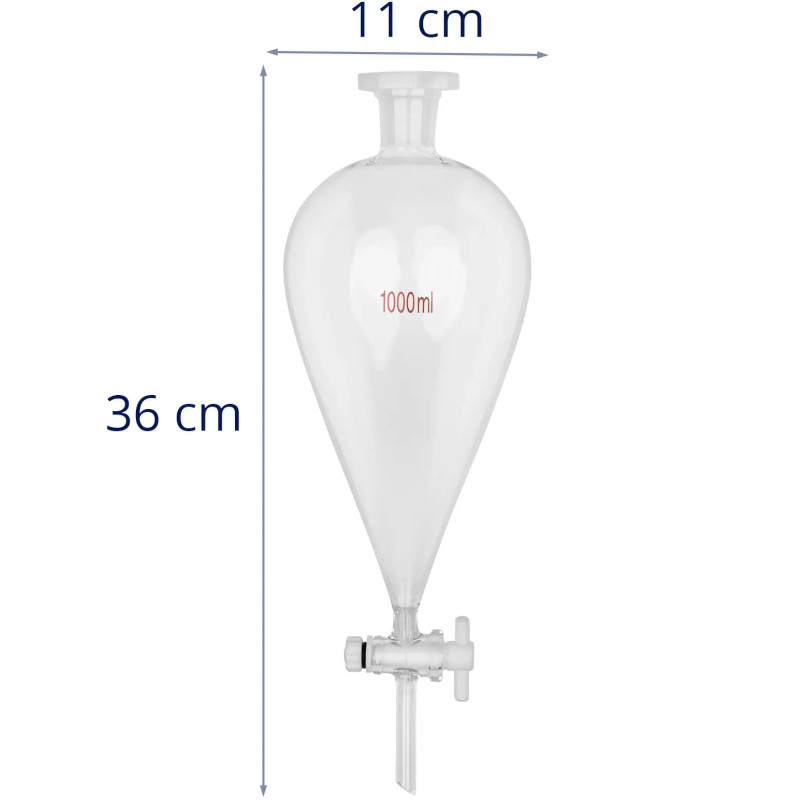 Laboratorinis stiklinis dalijamasis piltuvas kriaušės formos 1000 ml maltas 24/ 30