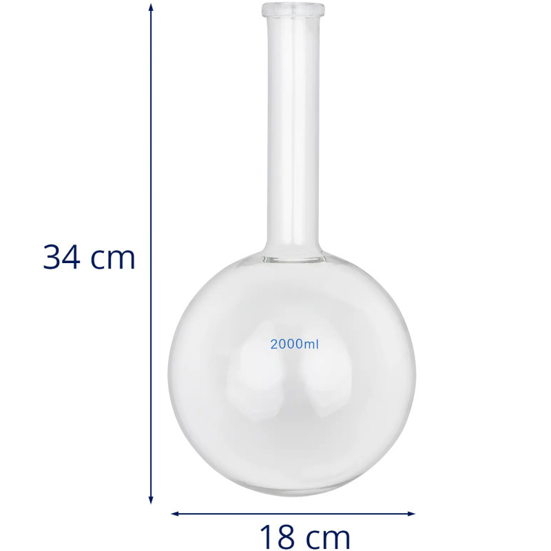 Laboratorinė stiklinė kolba, apvali, plokščiadugnė, 2000 ml