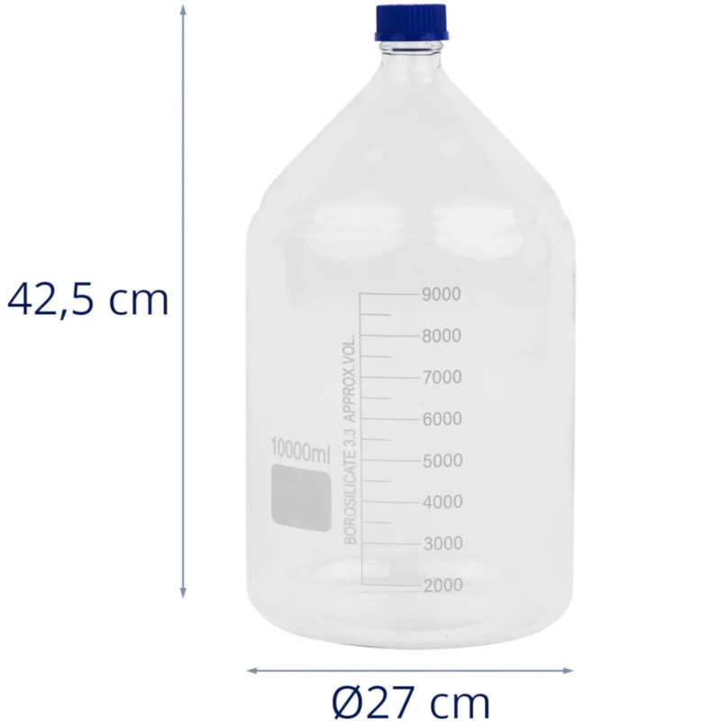 Borosilikatinio stiklo laboratorinis butelis 3,3 10 l