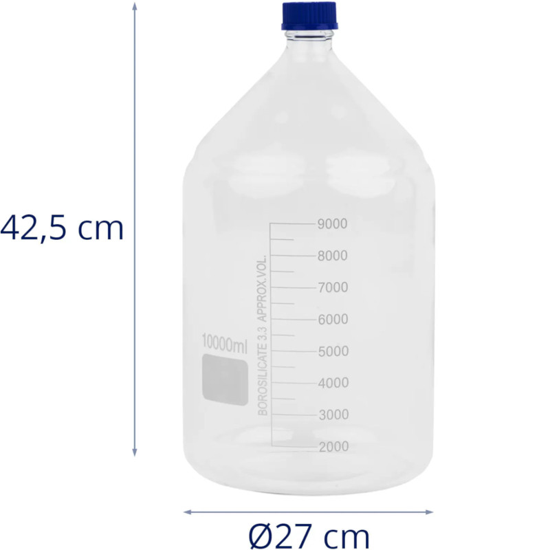 Borosilikatinio stiklo laboratorinis butelis 3,3 10 l