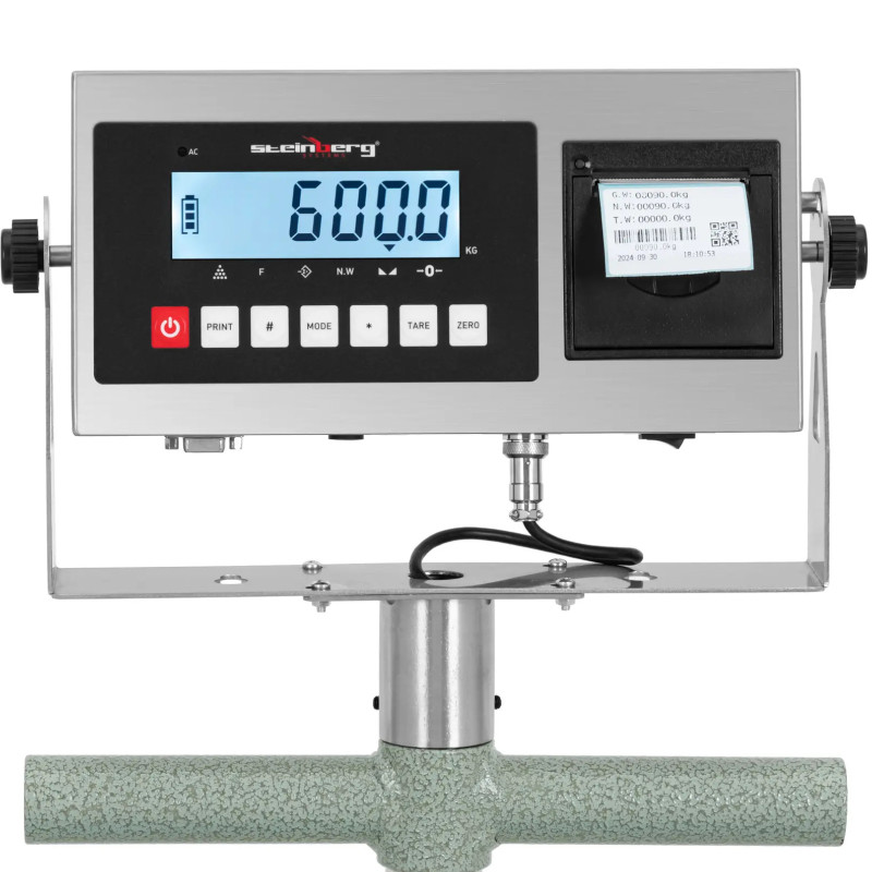 Platforminės svarstyklės su etikečių spausdintuvu ant ratukų LCD 60 x 50 cm 600 kg / 100 g