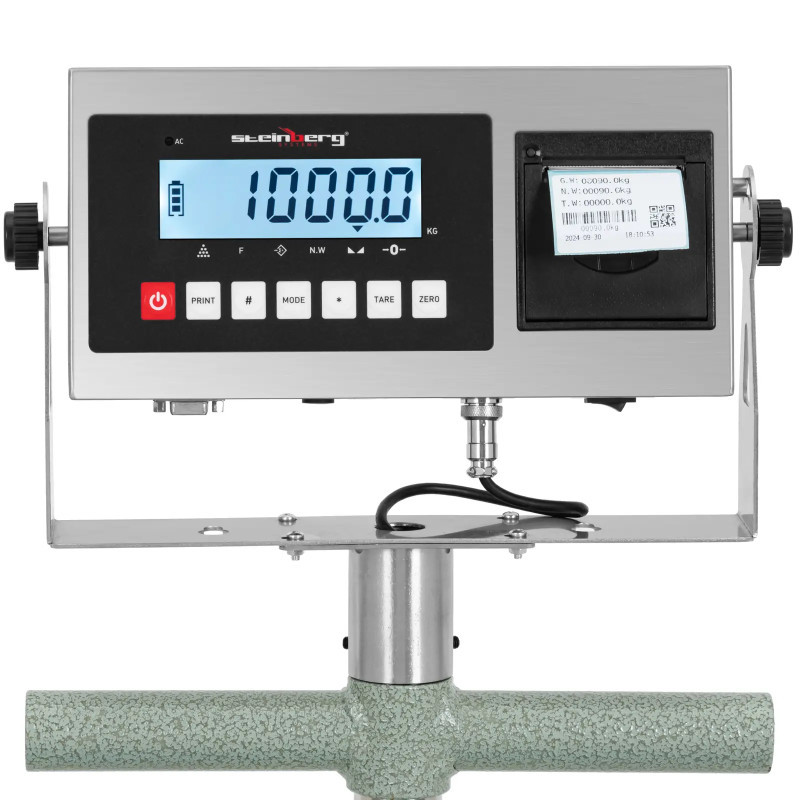 Platforminės svarstyklės su etikečių spausdintuvu ant ratų LCD 60 x 80 cm 1000 kg / 200 g