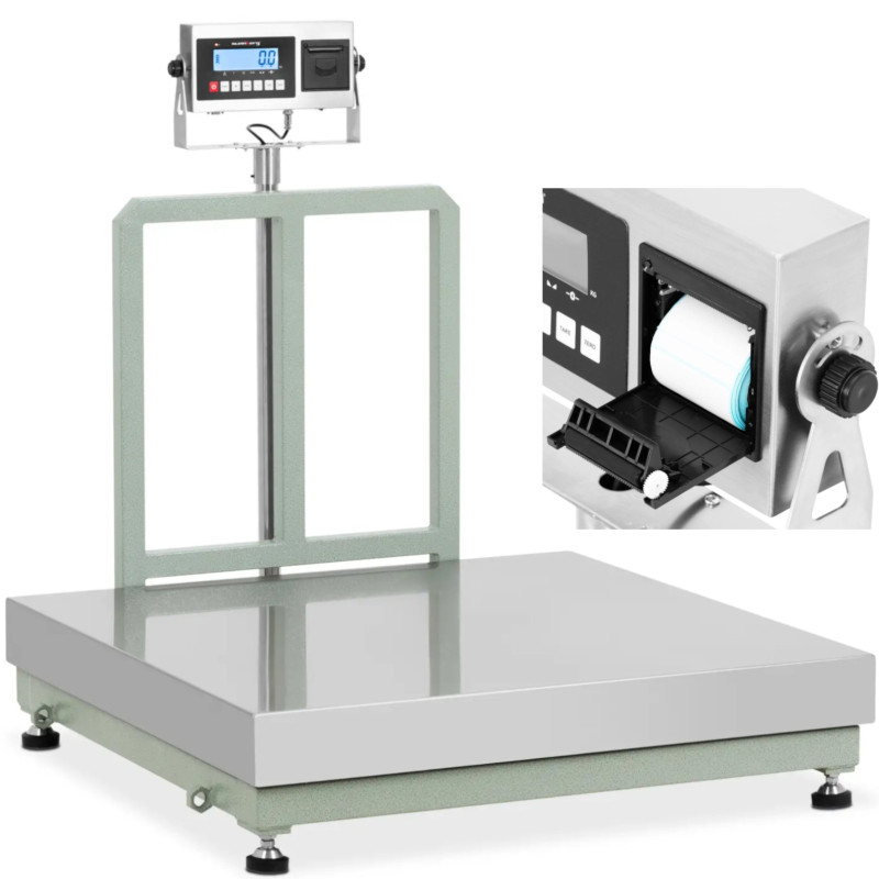 
Platforminės svarstyklės su LCD etikečių spausdintuvu 100 x 100 cm 300 kg / 20 g

