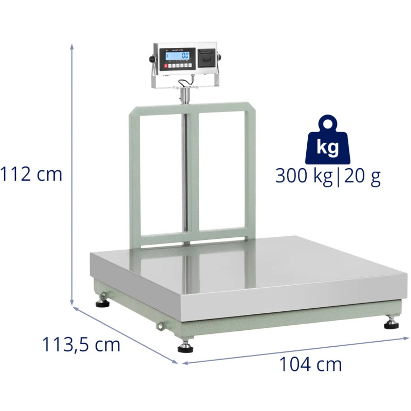 Platforminės svarstyklės su LCD etikečių spausdintuvu 100 x 100 cm 300 kg / 20 g