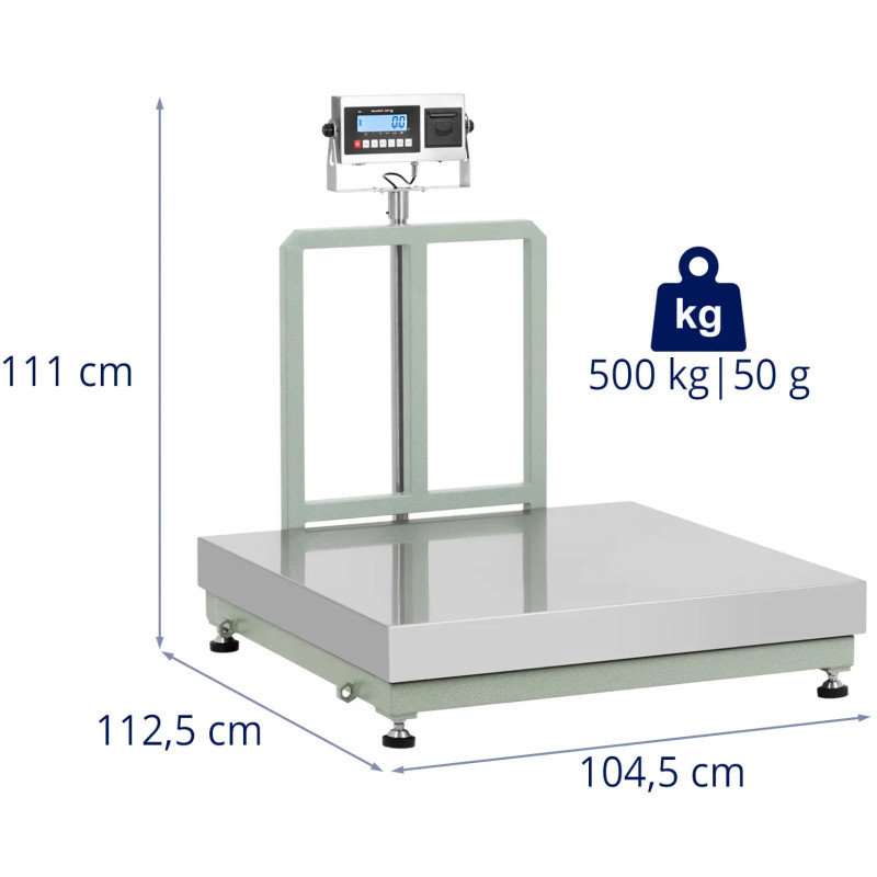 Platforminės svarstyklės su LCD etikečių spausdintuvu 100 x 100 cm 500 kg / 50 g