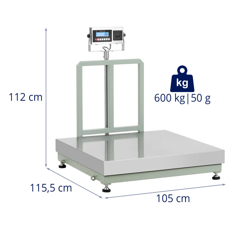 Platforminės svarstyklės su LCD etikečių spausdintuvu 100 x 100 cm 600 kg / 50 g