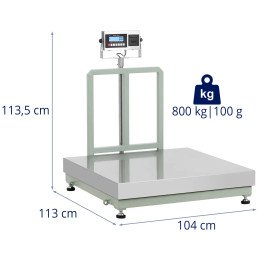 
Platforminės svarstyklės su LCD etikečių spausdintuvu 100 x 100 cm 800 kg / 100 g
