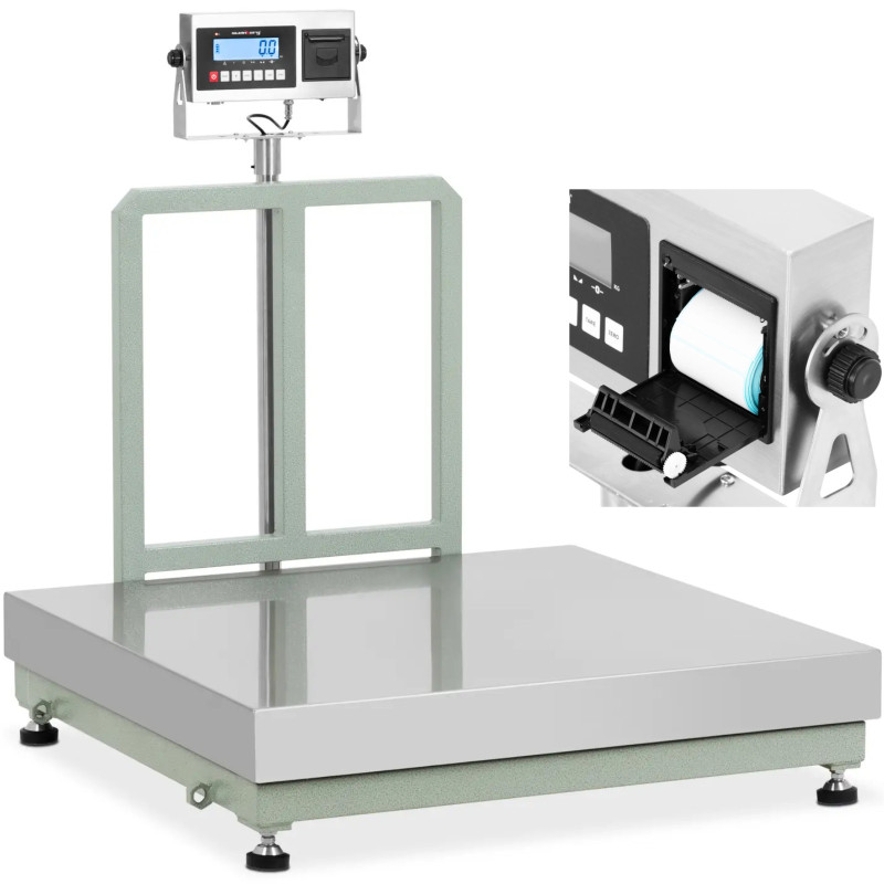 
Platforminės svarstyklės su LCD etikečių spausdintuvu 100 x 100 cm 1000 kg / 100 g
