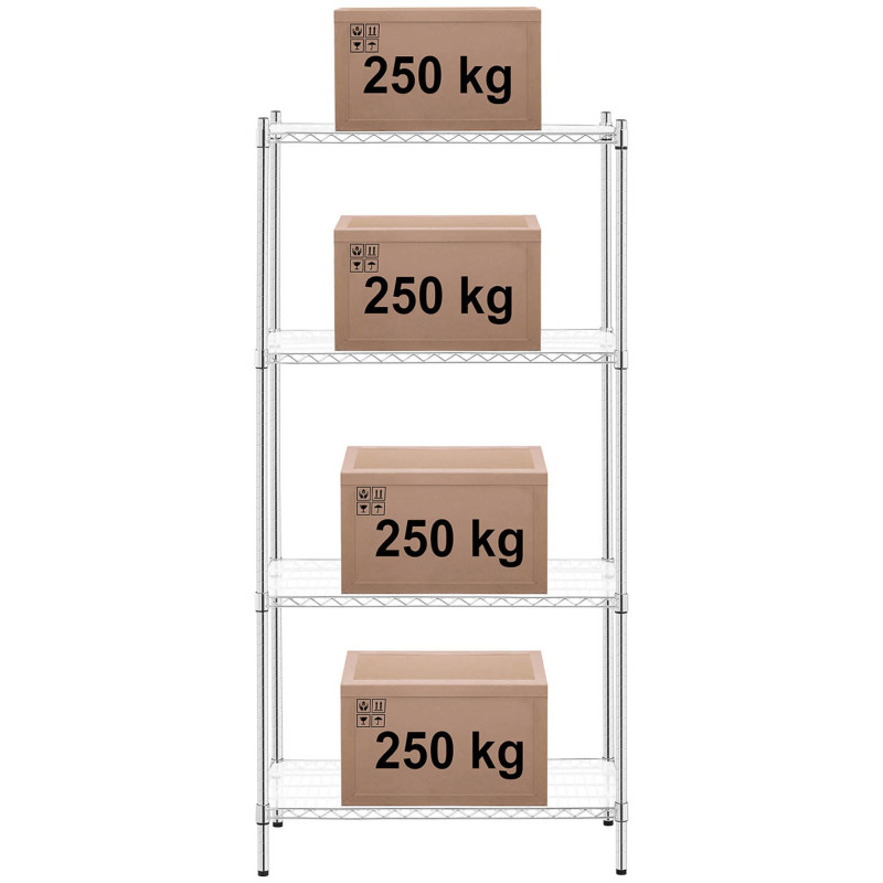 Chromuotos vielos dirbtuvių lentynos 4 lentynos + 4 kilimėliai iki 1 t 1000 kg 90x45x180 cm
