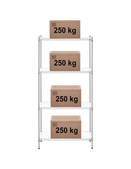 Chromuotos vielos dirbtuvių lentynos 4 lentynos + 4 kilimėliai iki 1 t 1000 kg 90x45x180 cm Chromuotos vielos dirbtuvių lentynos 4 lentynos + 4 kilimėliai iki 1 t 1000 kg 90x45x180 cm