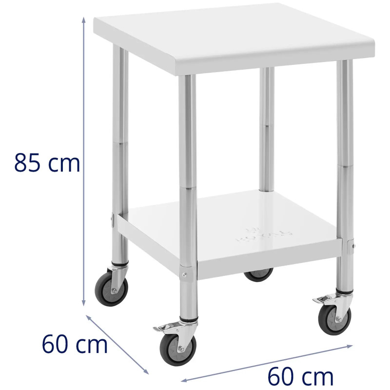 Stalo stalviršis ant ratų 2 lygių 60 x 60 cm PLIENAS iki 120 kg