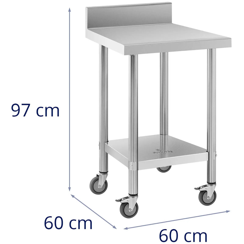 Stalviršis ant ratų su briauna 2 lygiai 60 x 60 cm PLIENAS iki 120 kg
