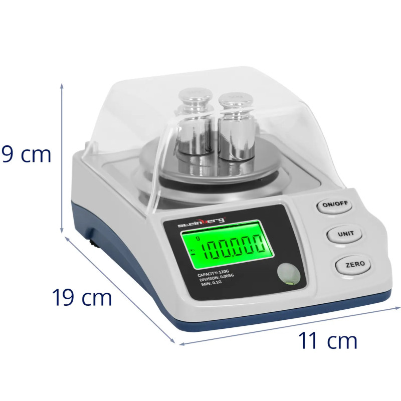 Tikslios laboratorinės svarstyklės su dangteliu 0,1-120 g / 0,005 g