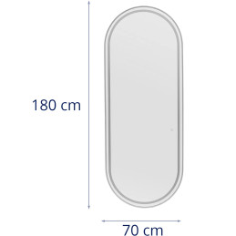 
Konsolinis kirpyklos konsolinis veidrodis su LED apšvietimu ovalus 180 x 70 cm - sidabrinis
