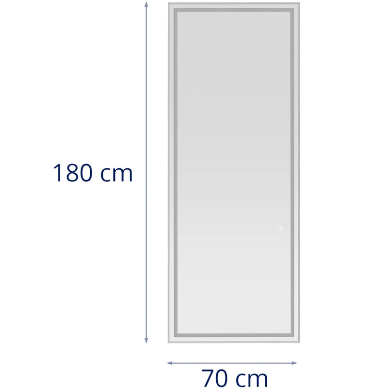 Konsolinis kirpyklos konsolinis veidrodis su LED apšvietimu stačiakampis 180 x 70 cm - sidabrinis