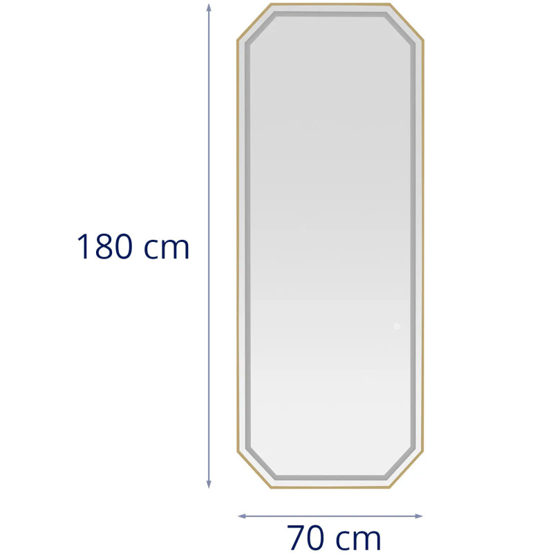 Konsolinis kirpyklos konsolinis veidrodis su LED apšvietimu aštuonkampis 180 x 70 cm - auksinis
