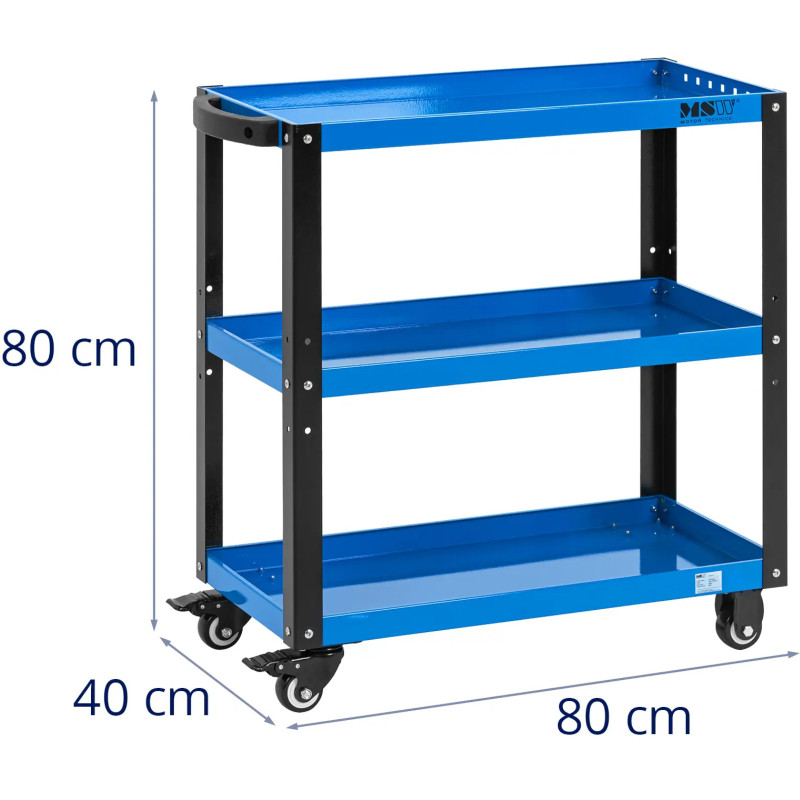 Dirbtuvių įrankių vežimėlis ant ratų 3 lentynos 70 x 38 cm PLIENAS iki 500 kg
