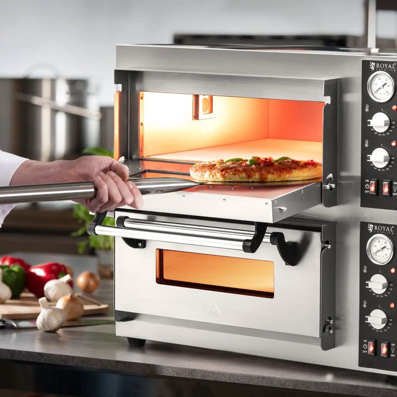 Dviejų kamerų picos krosnis su šamoto akmeniu 8 picoms, skersmuo 25cm 8400W