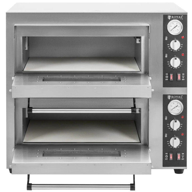 Dviejų kamerų picos krosnis su šamoto akmeniu 8 picoms, skersmuo 25cm 8400W