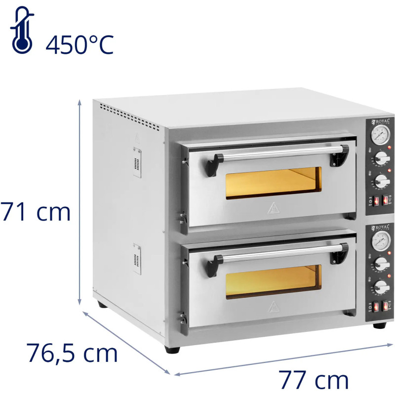 Dviejų kamerų picos krosnis su šamoto akmeniu 8 picoms, skersmuo 25cm 8400W