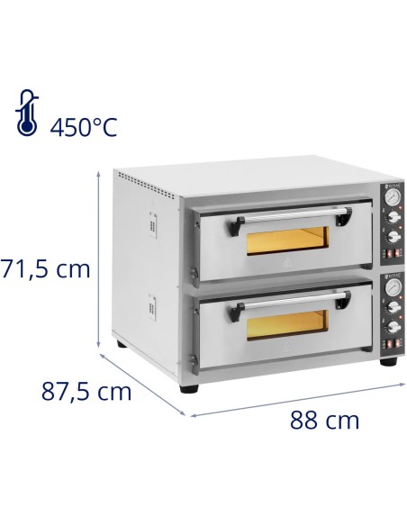 
Dviejų kamerų picos krosnis su šamotiniais akmenimis 8 picoms, 30 cm skersmens, 8400 W
