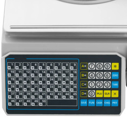 
Prekybos parduotuvės svarstyklės su LCD etikečių spausdintuvu 30 kg / 15 g

