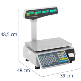 
Prekybos parduotuvės svarstyklės su LCD etikečių spausdintuvu 30 kg / 15 g
