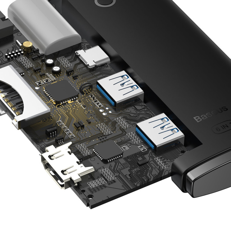 „Lite“ serijos daugiafunkcis HUB USB-C 2 x USB 3.0 USB-C HDMI 1.4 SD-TF juodas