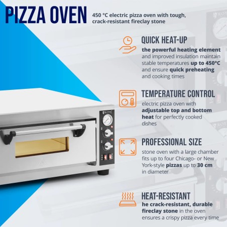 
Elektrinė picų krosnelė su šamoto akmeniu 4 picoms skersmuo 30cm 4200W
