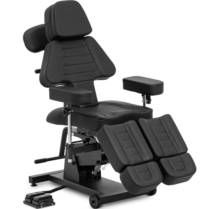 Reguliuojama tattoo kosmetinė kėdė su pedalu iki 300 kg - juoda