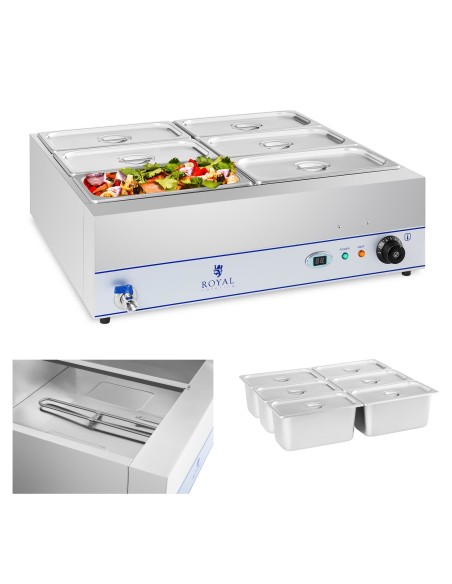 Bain marie vandens šildytuvas su čiaupu 6 x GN 1/3 2000W 230V Royal Catering Bain marie vandens šildytuvas su čiaupu 6 x GN 1/3 2000W 230V Royal Catering