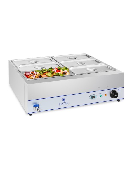 Bain marie vandens šildytuvas su čiaupu 6 x GN 1/3 2000W 230V Royal Catering Bain marie vandens šildytuvas su čiaupu 6 x GN 1/3 2000W 230V Royal Catering