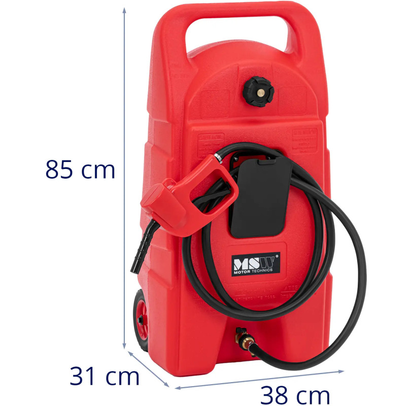 
Nešiojamas kuro bako kanistras su pylimu ant ratų 7,5 l/ min 53 l
