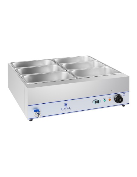 Bain marie vandens šildytuvas su čiaupu 6 x GN 1/3 2000W 230V Royal Catering Bain marie vandens šildytuvas su čiaupu 6 x GN 1/3 2000W 230V Royal Catering