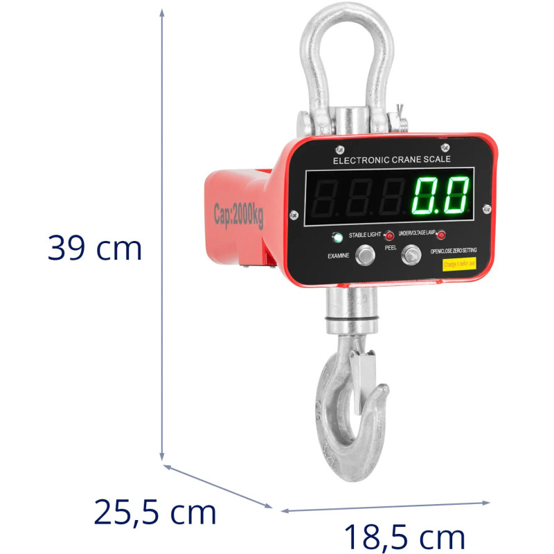 Pakabinamos kablio svarstyklės su LED nuotolinio valdymo pulteliu 2000 kg / 1 kg