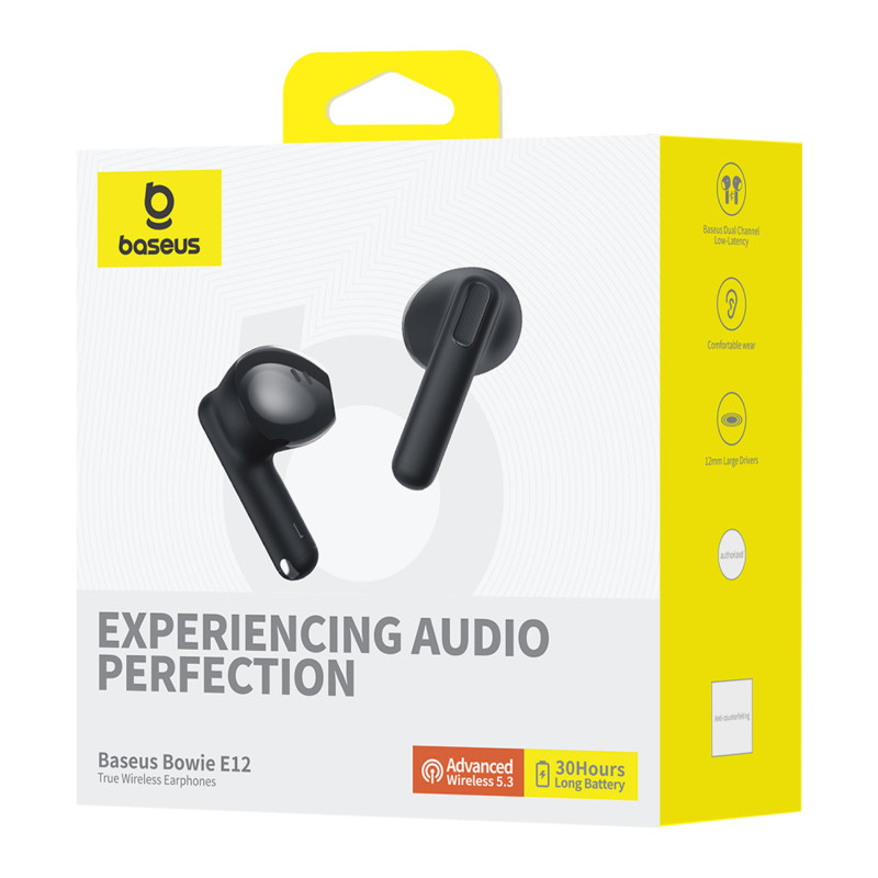 Bowie E12 Bluetooth 5.3 USB A/ C belaidės ausinės – juodos