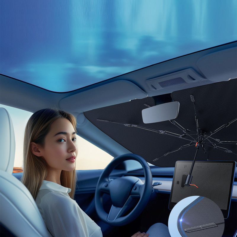 
CoolRide automobilio priekinis skėtis nuo saulės 142x75cm - juodas
