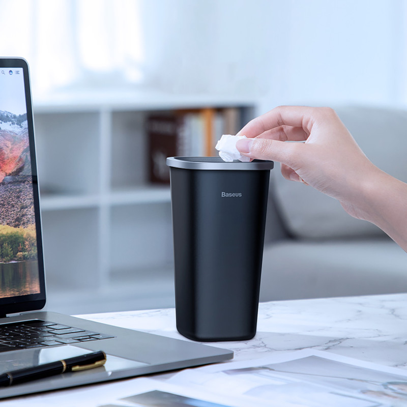 
Mini šiukšliadėžė biurui ar automobiliui, montuojama puodelių laikiklyje - juoda
