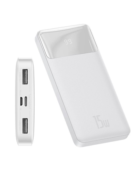 Powerbank 10000mAh 2xUSB USB-C microUSB 15W balta Powerbank 10000mAh 2xUSB USB-C microUSB 15W balta