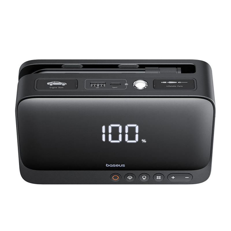 
4 viename starteris 600A su žibintuvėliu, 6000 mAh maitinimo blokas, Super Energy kompresorius - juodas
