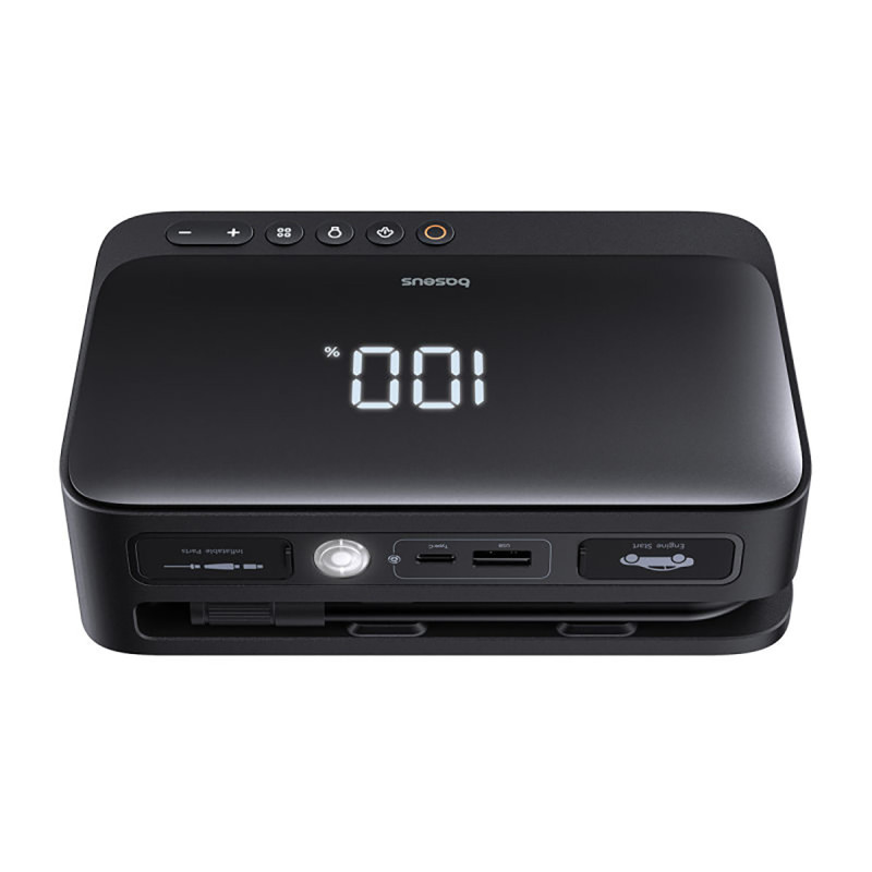 
4 viename starteris 600A su žibintuvėliu, 6000 mAh maitinimo blokas, Super Energy kompresorius - juodas
