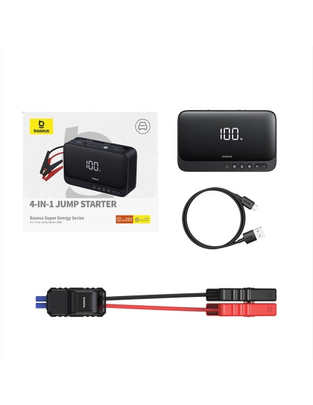 
4 viename starteris 600A su žibintuvėliu, 6000 mAh maitinimo blokas, Super Energy kompresorius - juodas
