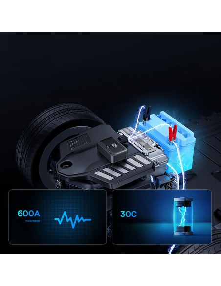 
4 viename starteris 600A su žibintuvėliu, 6000 mAh maitinimo blokas, Super Energy kompresorius - juodas
