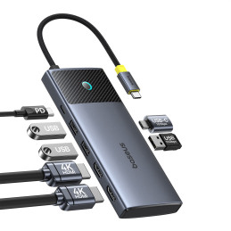 
7in1 HUB adapteris Metal Gleam Series II USB-C PD100W / 2x USB-A / 2x HDMI 4K / USB-C 3.0
