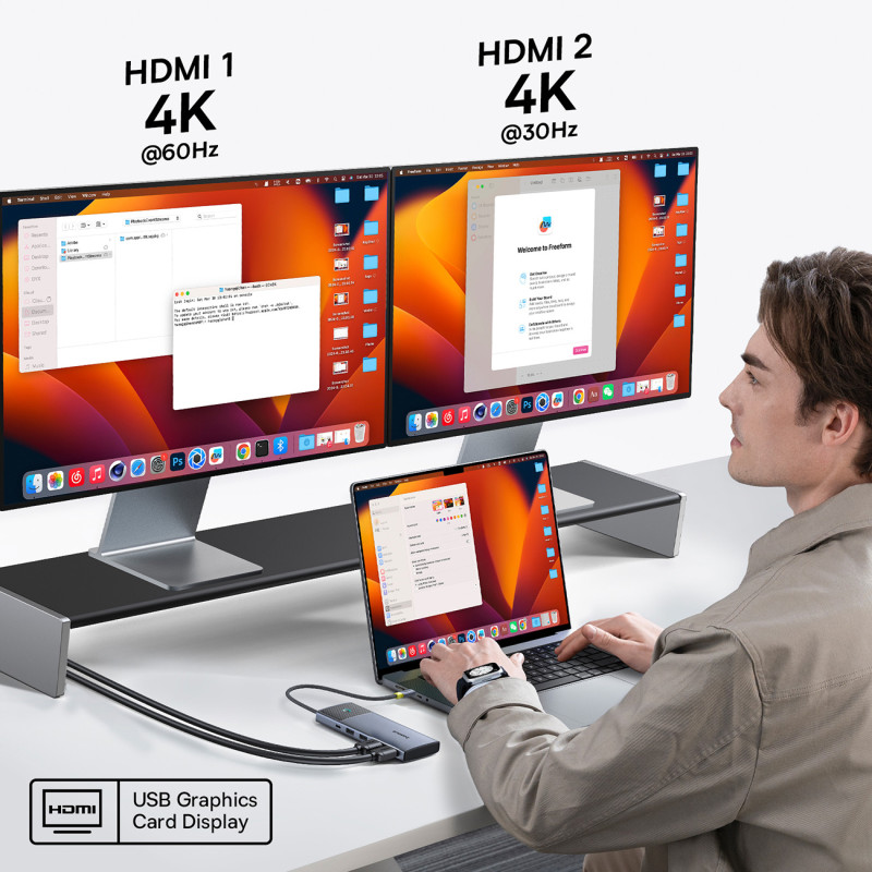 7in1 HUB adapteris Metal Gleam Series II USB-C PD100W / 2x USB-A / 2x HDMI 4K / USB-C 3.0