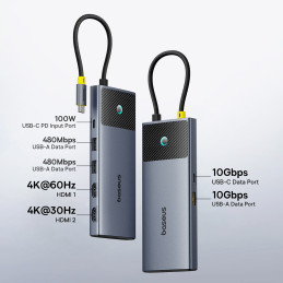 
7in1 HUB adapteris Metal Gleam Series II USB-C PD100W / 2x USB-A / 2x HDMI 4K / USB-C 3.0
