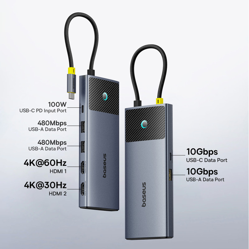 7in1 HUB adapteris Metal Gleam Series II USB-C PD100W / 2x USB-A / 2x HDMI 4K / USB-C 3.0