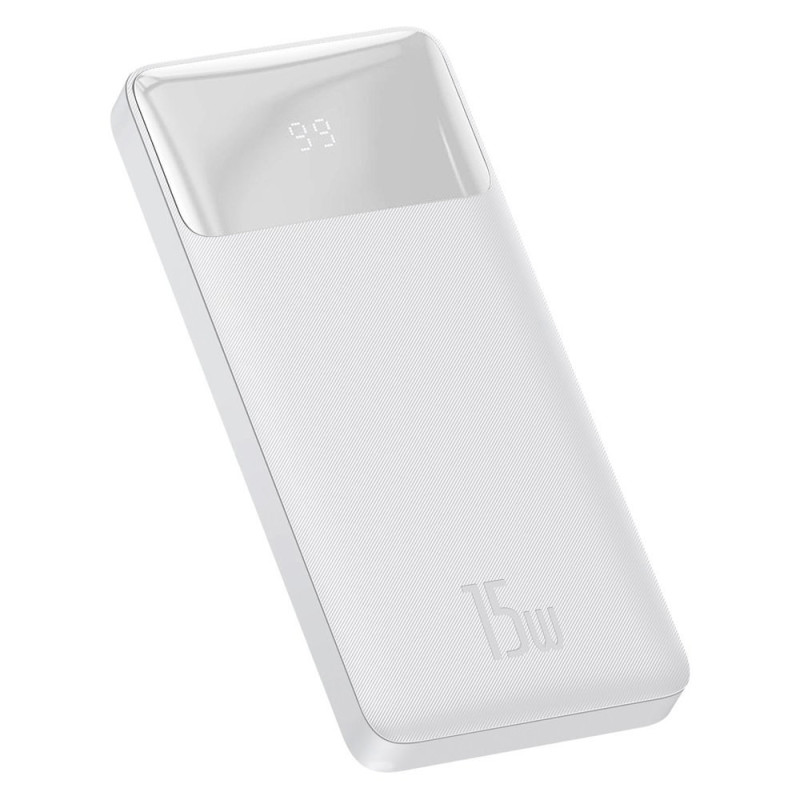 Powerbank 10000mAh 2xUSB USB-C microUSB 15W balta