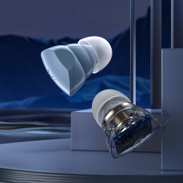 
TWS Bluetooth 5.3 LightAura VocalSound belaidės ausinės – mėlynos
