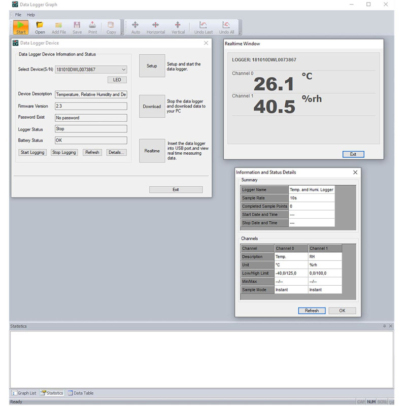 Išorinis USB temperatūros ir drėgmės registratorius, diapazonas nuo -40 iki 125C